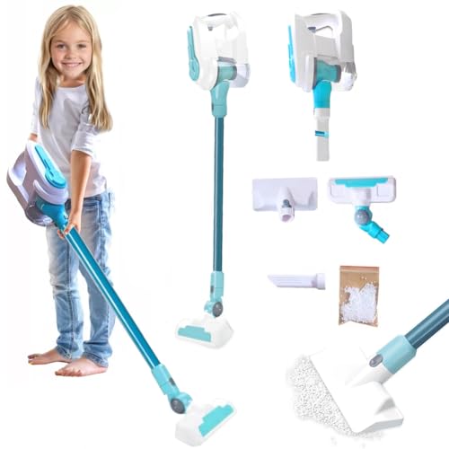 BAKAJI Aspirapolvere Giocattolo per Bambini 4 in 1 con Testine Intercambiabili, Aspiratutto Gioco per Ragazzi con Luci e Suoni Realistici, Aspirazione Forte, Contenitore Rifiuti Apribile, Idea Regalo