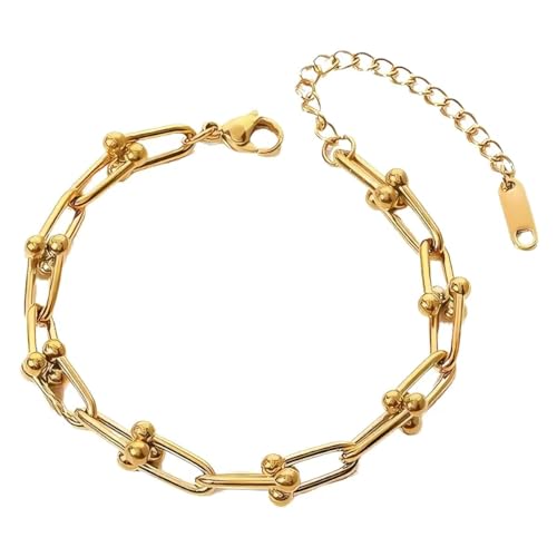18K Gold Plated Chunky Link Chain Necklace and Bracelet for Women,U Shaped Bamboo Lock Chain Paperclip Chains Necklace for Women.