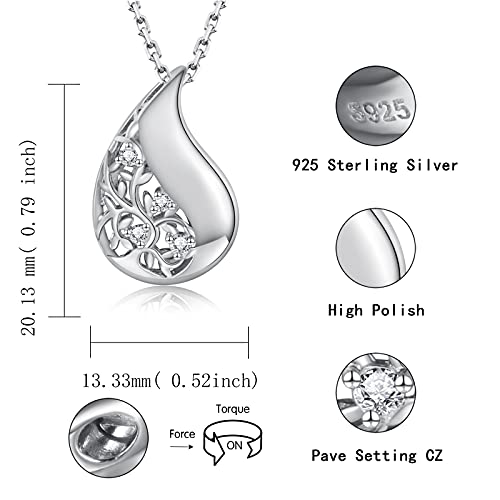 925 Sterling Silver Tree Of Life Teardrop Urn Necklace For Ashes Family Tree Keepsake Cremation Pendant Memorial Jewelry For Women #TOP6
