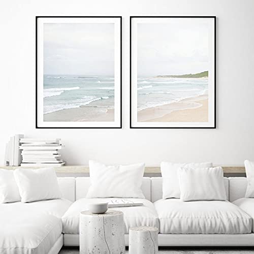 Impression sur toile plage paysage côtier pour décoration murale salon moderne, 50x70cm x2