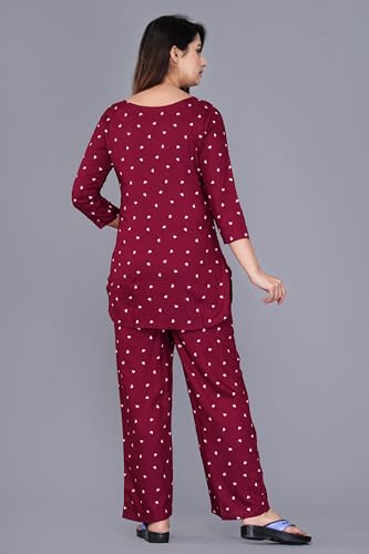Image of Amazon Brand - Tavasya Women Cotton- Rayon Printed Kurti with Pant Co-Ord Set | Soft Comfortable Straight Fit Ethnic Kurta Set | 3 /4 Sleeves V-Neck Daily, Office & Casual Wear