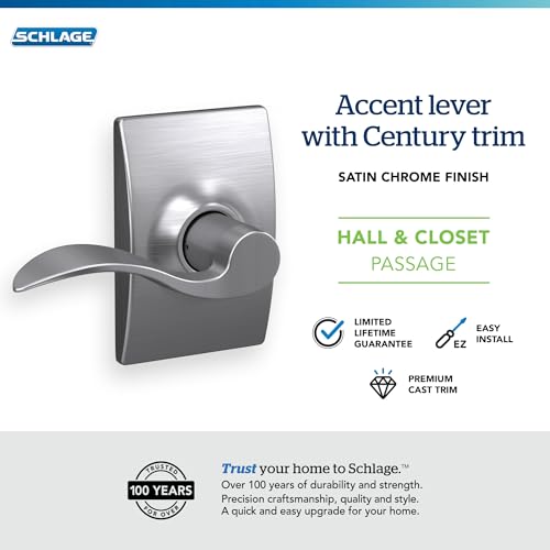 Image of SCHLAGE Century Trim with Accent Hall and Closet Lever, Satin Chrome (F10 ACC 626 CEN)