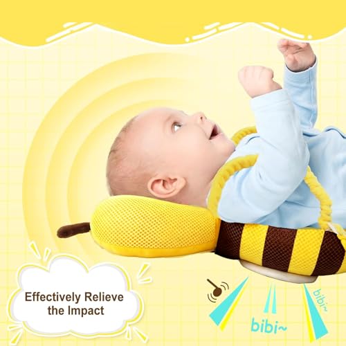 Image of Baby Head Protector Backpack, Soft Breathable Safety Cushion for Walking and Crawling, Unisex Toddler, Yellow Bee