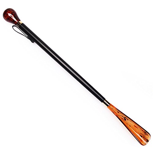 Footfitter 23” Knob Handle Shoe Horn, Medium Length With Tortoiseshell Knob Topper, Prevents Strain & Creasing (Made In Italy) #TOP28