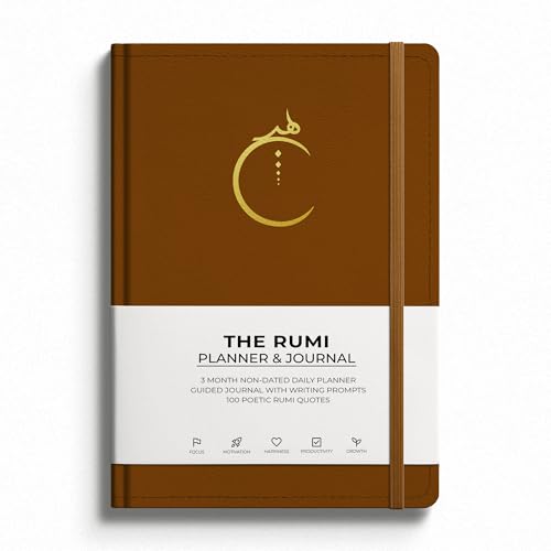 The Rumi Planner & Journal - A 2-in-1 Daily Planner and Guided Journal with Inspiring Writing Prompts - Build Productivity and a Positive Mindset - 3 Months Undated (Brown)