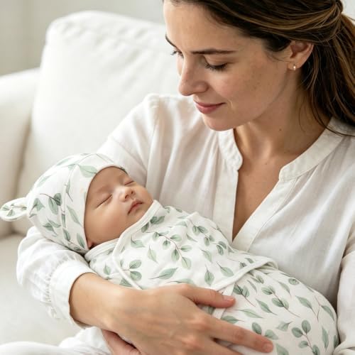 Image of DRESHOW BQUBO 3 Pack Newborn Baby Swaddle Blanket with Hats Infant Adjustable Velcro Swaddling Wraps with Bear Ears Cap for 6-12 Lbs Newborns & 0-3 Months Girls Boys