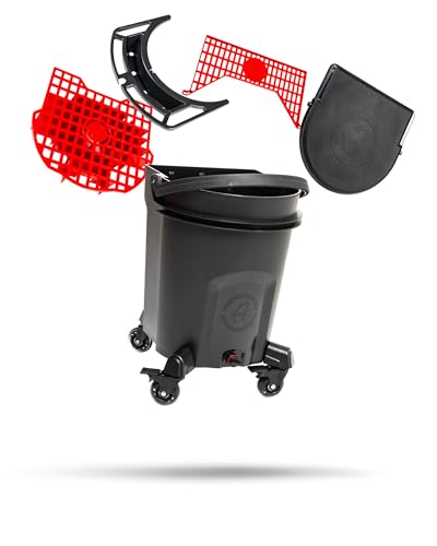 Adam's Complete Premium Detailing Bucket - Car Wash Bucket with Grit Guard, Seat Pad, Organization Rack, Drain Plug, 2 Locking Wheels | Innovative Detail 5 Gallon Bucket Kit System