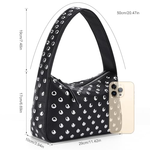 Yfgbcx Studded Purses Black Shoulder Bag Y2K Purse For Women Handbag Soft Leather Fall Purse thumb #5