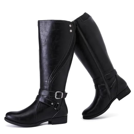 Ruiee Botas Femininas De Cano Alto - Elegantes E Confortáveis, Bico Redondo, Salto Baixo, Com Zíper Lateral Para Uso No Outono Inverno. 231123, Pretas, Em Couro Sintético, Tamanho 7