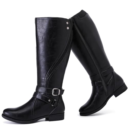 Women's Knee High Boots - Stylish and Comfortable Round Toe Low Heel Riding Combat Tall Boots with Side Zipper Closure for Fall and Winter Wear For Women.