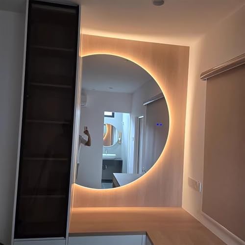 Smart Backlit Bathroom Mirror, Tri-Color Dimmable, Anti-Fog, Explosion Proof, Semicircle Left/Right Cut, Touch Button, 47" & 51" Sizes, Decorative Vanity Mirror
