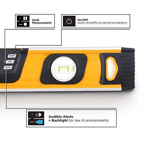 Motorhead 24-Inch 0° - 180° Smart Digital Level, Lcd Screen, Audible Alerts, Water, Dust & Shock Resistant, Magnetic Bottom, Includes Bag, High-Visibility, Solid-Milled Aluminum, Usa-Based Support #TOP3
