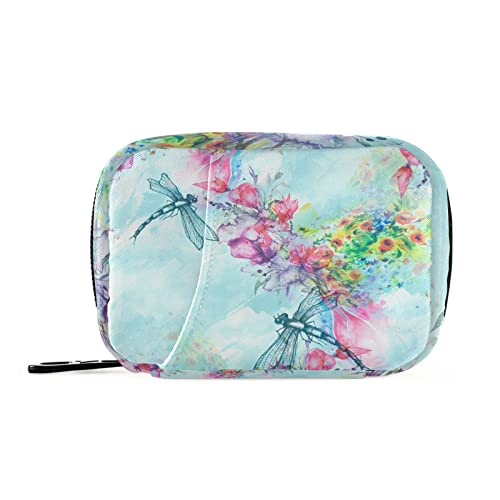 Image of Pill Case 7 Day Pill Organizer Watercolor Dragonfly Travel Pill Case Portable Weekly Pill Box Bag Container Vitamin Supplement Holder with Zipper for Family Business