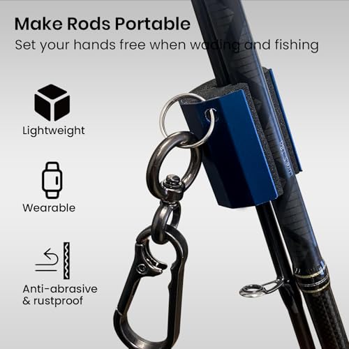 Pristis 3 Pack Fishing Rod Clips, Wearable Rod Holders with Keychain, Portable Hand-free Stainless-steel Fly Fishing Pole Accessory Tackle with Carabiner, Rustproof Durable Assistant Tool Gear