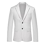 MOGU Men’s Striped Sport Coat – Slim Fit Pinstripe Blazer Suit Jacket for Men, Business Casual Dress Coat Size L Single Breasted White