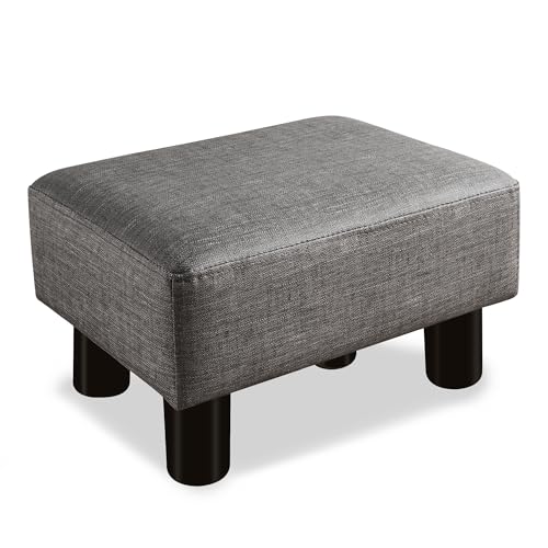 Small Rectangle Foot Stool, PU Leather Fabric Footrest Small Ottoman Stool with Non-Skid Plastic Legs, Modern Rectangle Footrest Small Step Stool Ottoman for Couch, Desk, Office, Living Room, Gray
