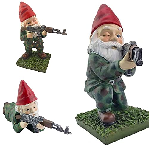 Elandkids Garden Gnomes Statue - Military Garden Gnomes, Funny Army Gnomes,Gnomes Garden Decorations, Indoor Outdoor Lawn Yard Ornaments (3 pcs), 15x8x5.5cm/12x11x5.5cm/15x5.5x6cm
