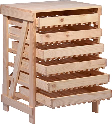 dobar® Green Label 29024FSCe Apfelstiege mit 6 Schubladen | Obsthorde aus Massivholz | Vorratsregal für Lebensmittel | Apfelkiste | Obstkiste | 51 x 40,5 x 70,5 cm | Massiv Kiefer Natur
