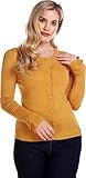 Collectif SERENITY Plain Feinstrick RUNDHALS Strickjacke CARDIGAN GelbRockabilly