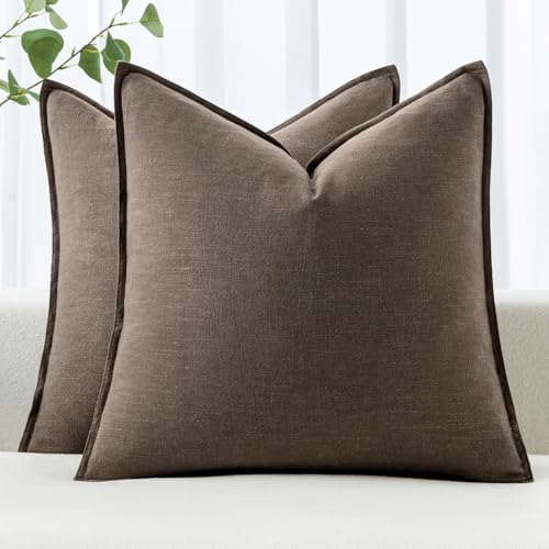 MIULEE Decorative Linen Pillow Covers 18x18 Inch CoffeeBoho Farmhouse Neutral Winter Couch Throw Pillows for Bed Pack of 2 Accent Modern Pillowcase Sofa Livingroom Home Decor