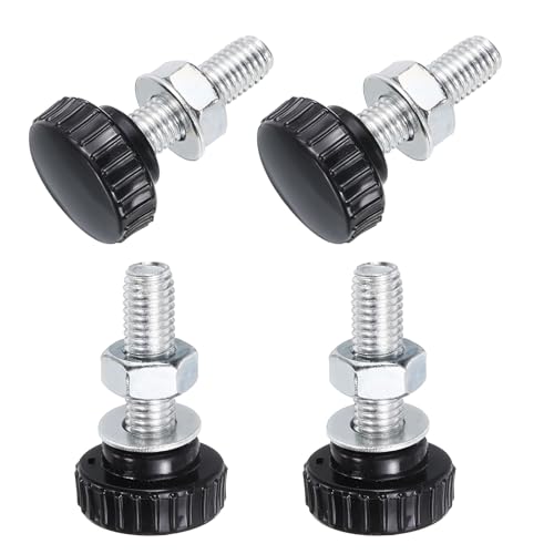 uxcell 4 Sets Knurled Knobs Thumb Screws with Nuts Washers, Metric M10 x 35mm Male Thread 30mm Plastic Head, Zinc Plated Carbon Steel Stud Hand Knobs Clamping Thumbscrews Handles, Black