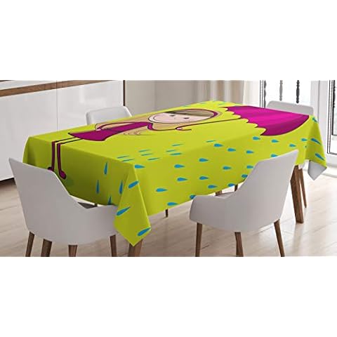 ABAKUHAUS Lluvia Mantele, Niña bajo Las Gotas de Lluvia, Resistente al Agua Lavable Colores No Destiñen Personalizado Cover