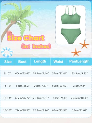 Image of Girl's 2 Piece Swimsuit Solid Spaghetti Strap Bikini Sets Beach Bathing Suit Swimwear for Teen Kids