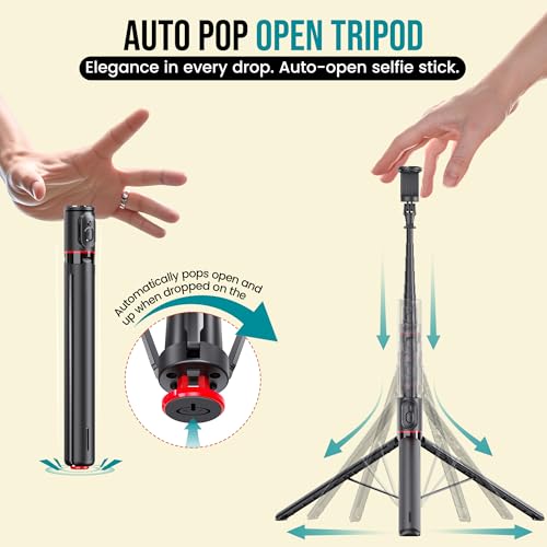 Image of WeCool Auto Pop Open Long Selfie Stick with 360 Degree Rotational Mobile Holder, Magnetic Remote with ABS+Aluminum Body,Selfie Stick extendable Upto 69 Inches