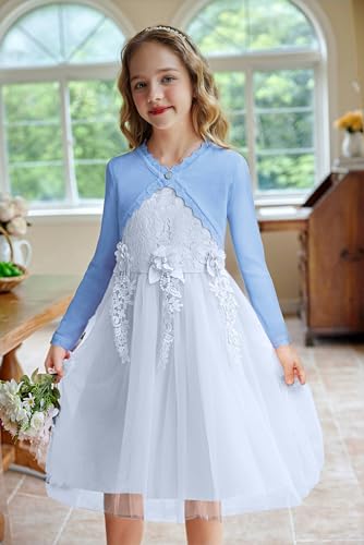 Image of Arshiner Girls Open Front Bolero Shrug Kids Long Sleeve Cropped Elegant Cardigan Knit Sweater