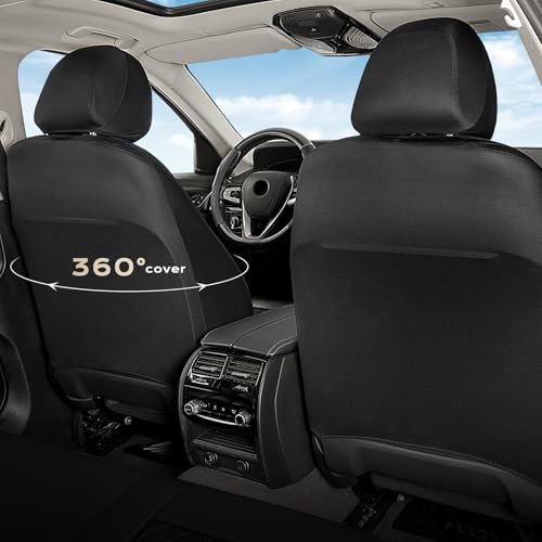 Image of Coverado Front Seat Covers, Black Leather Car Seat Covers 2-Pack, Waterproof Car Seat Protectors, Automotive Seat Covers, Driver Seat Covers Universal Car Seat Cushions Fit for Most Sedan, SUV, Truck