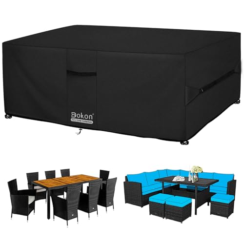 Dokon Abdeckung für Gartenmöbel Wasserdicht, 200x100x74cm, Gartentisch Schutzhülle mit Belüftungsöffnungen, Robustes 420D Oxford-Gewebe Staubfest Anti-UV Abdeckplane für Terrassenmöbel, Sitzgruppe