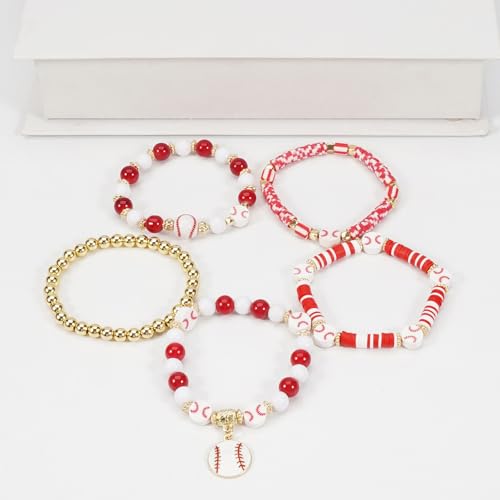 Image of Football Baseball Soccer Beaded Bracelets for Women Stackable Game Day Sports Theme Bracelet