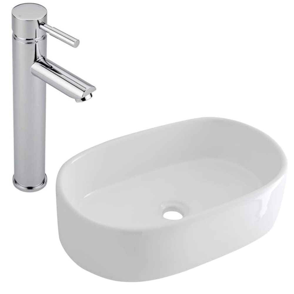 Milano Overton Oval Countertop Bathroom Basin Sink High Rise Mono Mixer Tap - 480mm x 350mm