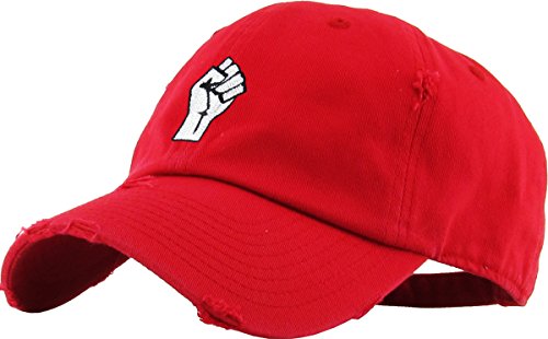 KBSV-046 RED Black History Month Fist Black Power Fight Vintage Distressed Baseball Cap (One Size, Red Fist Vintage)
