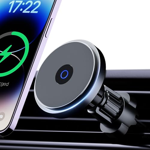 KPON Support Telephone Voiture Induction Magnétique,15W Support Magsafe Voiture Charge Rapide Clip D'aération Pour IPhone 14/13/12 Pro/Pro Max/Mini/Plus