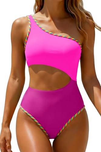Image of Women's One Piece Swimsuit- One Shoulder Bathing Suit Cutout Tummy Control Swimwear