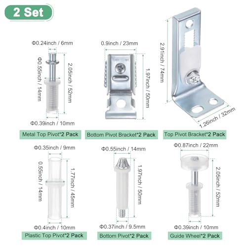 Kit de Herrajes para Puertas Plegables M METERXITY 2 unidades con soporte superior e inferior, rueda guía y pivote para reparación de puertas corredizas de clóset miniatura 3