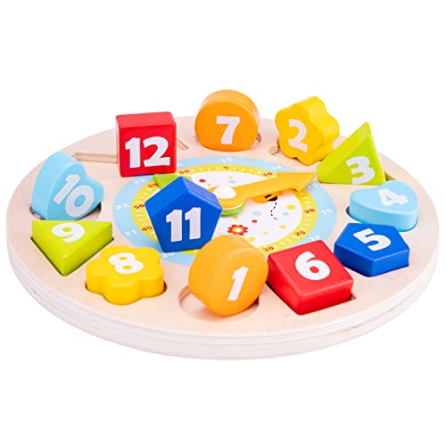 Image of New Classic Toys Wooden Multi Clock Puzzle for Toddlers 2 Years and Up Educational Toys and Color Perception Toy for Preschool Age Toddlers Boys Girls
