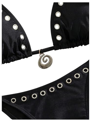 SOLY HUX Women's Two Piece Swimsuit Halter Triangle Tie Side String Bikini Set Grommet Eyelet Bathing Suit4
