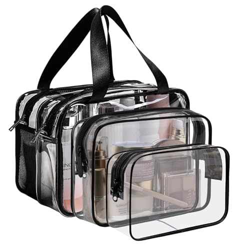 Rebanky 3 Pièces Grande Trousse de Toilette Transparente en PVC Sac de Toilette Voyage Transparent Pochette Maquillage Transparente avec pour Éclair Femmes,...