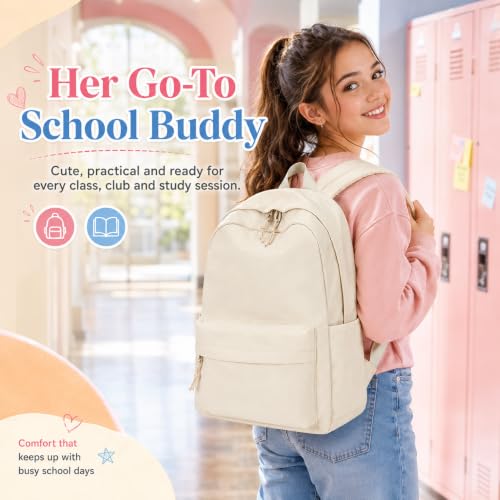 Image of LOIDOU Backpack for Girls School Backpacks Bookbags for Elementary Middle School Women Laptop Backpacks (Pure Beige, L-17)
