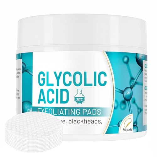 ARCHIDATE 30% Glycolic Acid Pads Glycolic Acid Exfoliating Pad With Natural Extracts for Exfoliating Care Rough Texture Enlarged-Looking Pores Oily-Looking Shine & Fine Line Appearance 50 Pads