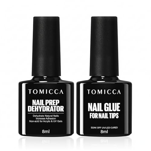 TOMICCA ネイルグルー ネイルデハイドレイト セット 8 ml ジェルネイル ネイルチップ用、多機能 強力な付け爪接着力 ジェルネイル透け感、長持ち 初心者とネイルのプロに適していますの商品画像（Amazon）