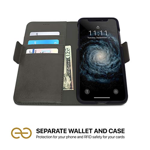 Image of dreem Fibonacci 2-in-1 Wallet Case for Apple iPhone 11 Pro Max - Luxury Vegan Leather, Magnetic Detachable Shockproof Phone Case, RFID Card Protection, 2-Way Flip Stand - Grey