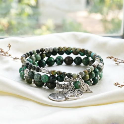 Image of YGLINE Tree of Life Yoga Healing Stone Bracelets,Multilayer Lotus Chakra Stone Reiki Bracelet Sets,Anxiety Crystal Natural Stone,for Women Stress Relief
