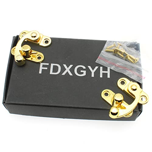 1 Pair Antique Hook Hasp Latch Left Right Mini Swing Arm Clasp Latch Vintage Style Zinc Alloy Hook Latch With Mounting Screws [Fdxgyh,Gold] #TOP4
