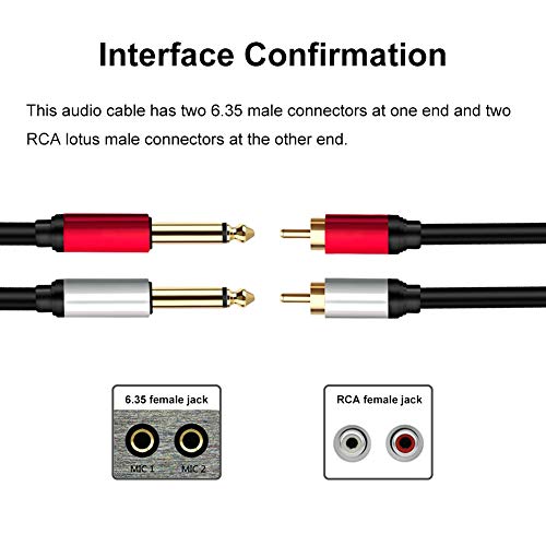 Yeung Qee 2 x 6.35 mm to 2RCA Cable,Dual 1/4 inch TS Stereo Jack Male to 2 RCA Male Stereo Audio Cable Splitter Adapter (5ft/1.5m, Black)