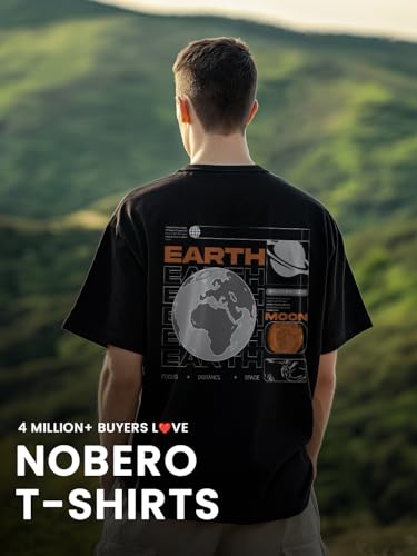 Image of Nobero Men's Oversized Graphic T-Shirt for Men | Soft Cotton | Drop Shoulder Relaxed Fit | Printed Casual Tshirt for Men