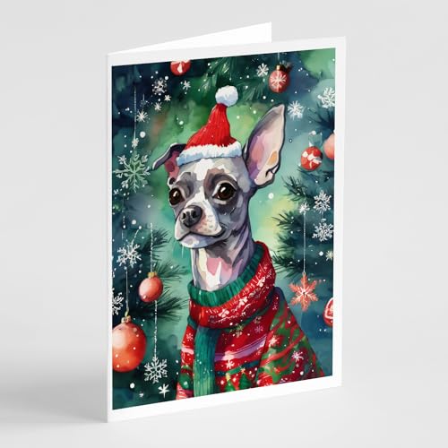 Caroline's Treasures DAC3424GCA7P Chinese Crested Christmas Greeting Cards Pack of 8 Blank Cards with Envelopes Whimsical A7 Size 5x7 Blank Note Cards