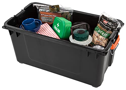 Image of IRIS USA 21 Gallon Heavy-Duty Plastic Storage Bins, Store-It-All Container Totes with Durable Lid and Secure Latching Buckles, Garage and Metal Rack Organizing, Black /Orange, 3 Pack